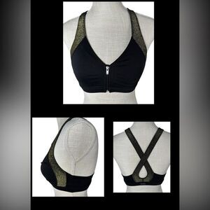 VSX Sport Black & Gold Glitter Zipper Front Lightly Lined Sports Bra
